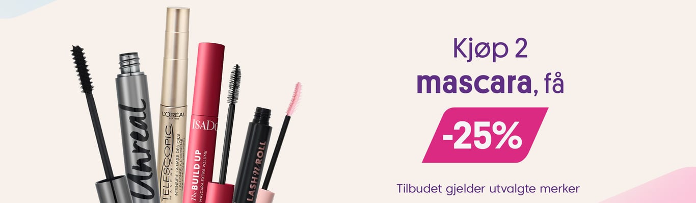 Kjøp 2 mascara, få -25%. Gjelder utvalgte merker