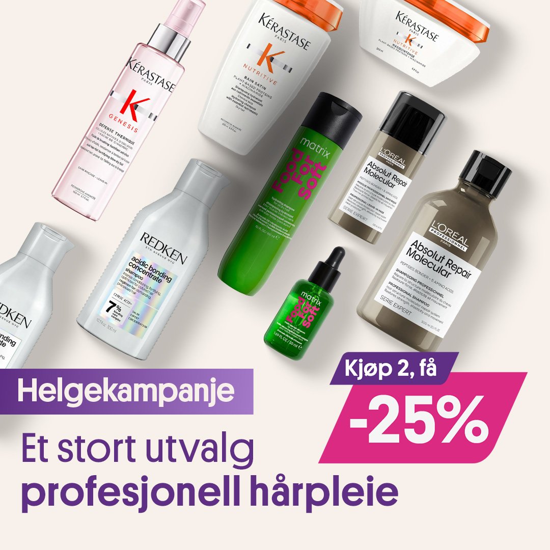 Helgekampanje Kjøp 2 få -25% på utvalgt profesjonell hårpleie