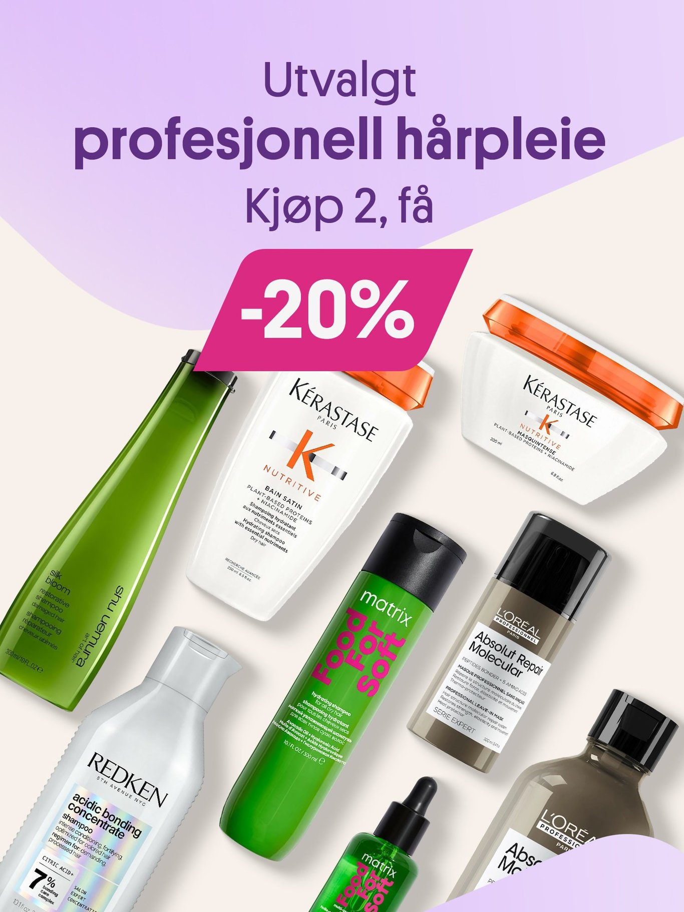 Profesjonell hårpleie, kjøp 2 få 20%