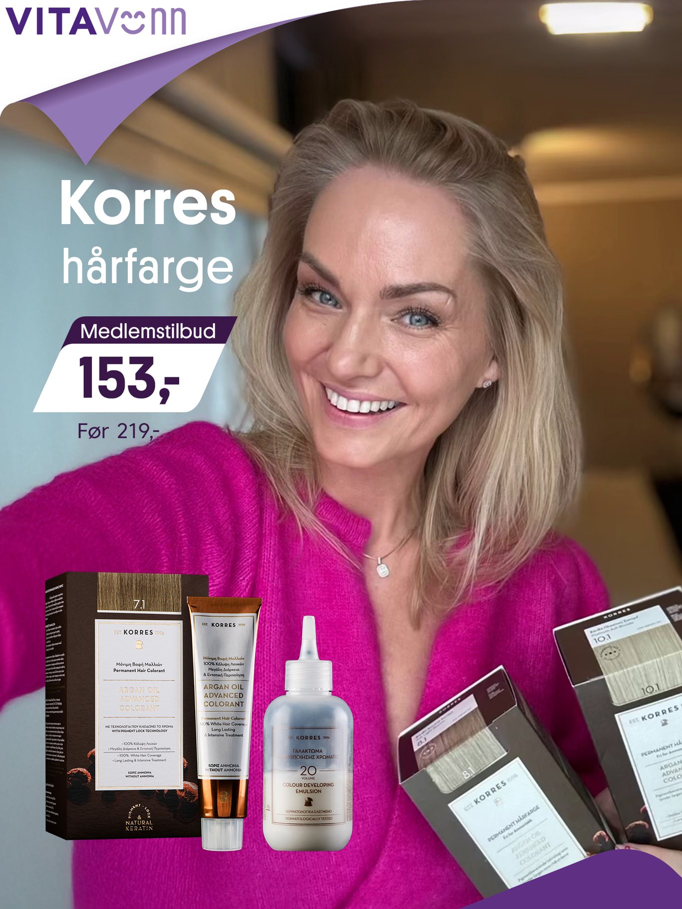 Korres hårfarge medlemstilbud 153kr