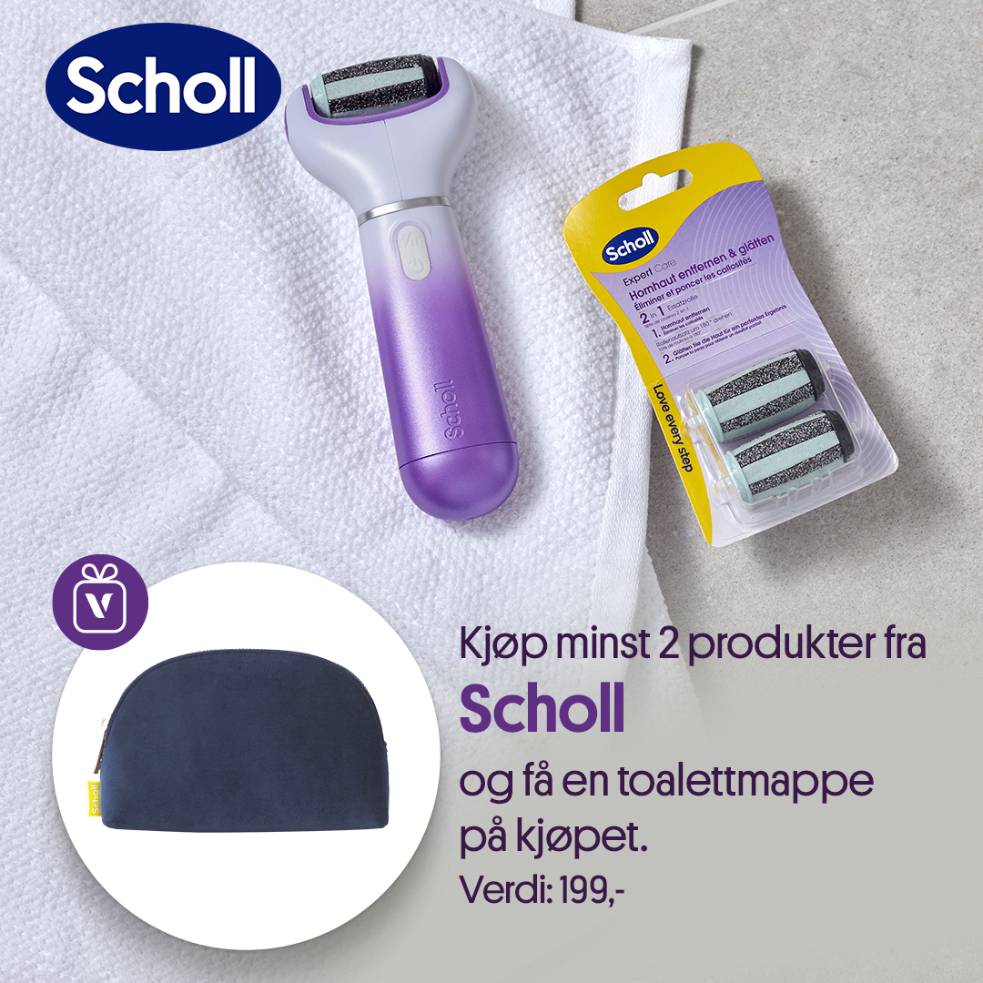 Kjøp 2 produkter fra Scholl og få med en toalettmappe på kjøpet